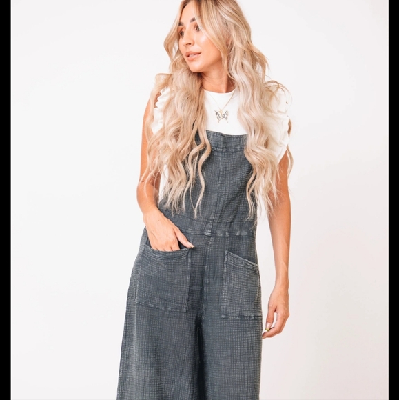 🏷️EASEL Washed Cotton Jumper Overalls Soft Black 1X - Picture 4 of 8